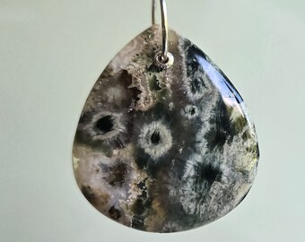 Pendentif En Argent Sterling 925 - Pierre Jaspe Océan Naturel - Fait Main - 2,25"