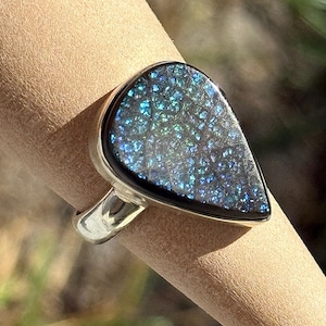 Size 10, Purple Ammolite, Sterling Silver, Ring, Teardrop Ring, Ammolite Ring