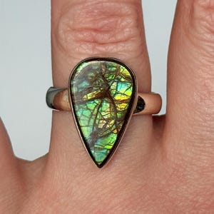 Green Ammolite Sterling Silver Ring - Size 9.5 - Handcrafted