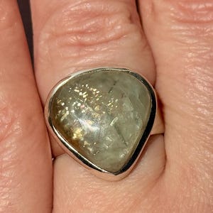 Handcrafted Sunstone Aquamarine Ring: 925 Sterling Silver, Size 7.5