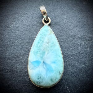 Larimar Pendant, Dominican Larimar, 925 Sterling Silver, Oval Blue Stone, Natural Pattern, Statement Pendant