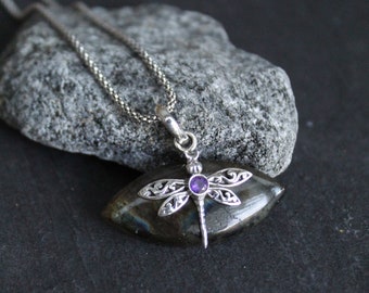 Labradorite,  Dragonfly, Pendant, Necklace, Sterling Silver