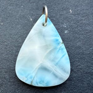 Natural Dominican Larimar Pendant in 925 Sterling Silver, Blue Oval Ocean Gemstone
