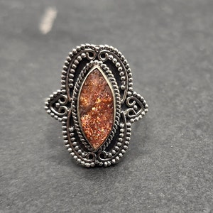 Size 7.5, Sunstone, Orange Sunstone,  In Sterling Silver
