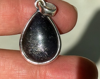 Sparkly Sunstone in Iolite Pendant: Sterling Silver Teardrop Necklace