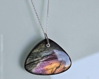Labradorite, Sterling Silver, Orange, Pendant, Necklace, Purple Labradorite