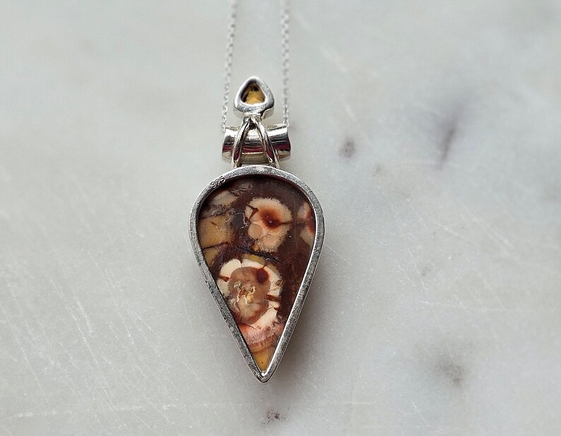Natural Mexican Bird Eye and Citrine 925 Sterling Silver Pendant
