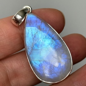 Pendentif larme pierre de lune arc-en-ciel : tourmaline noire en argent sterling