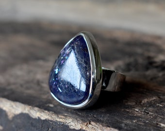 Sunstone in Iolite Ring, Silver Statement Ring