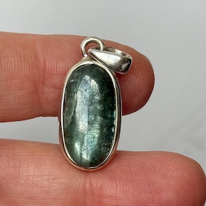 Dainty Green Kyanite Pendant: Sterling Silver Necklace