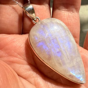 Collier pendentif pierre de lune bleu arc-en-ciel : argent sterling, chaîne de 40 cm