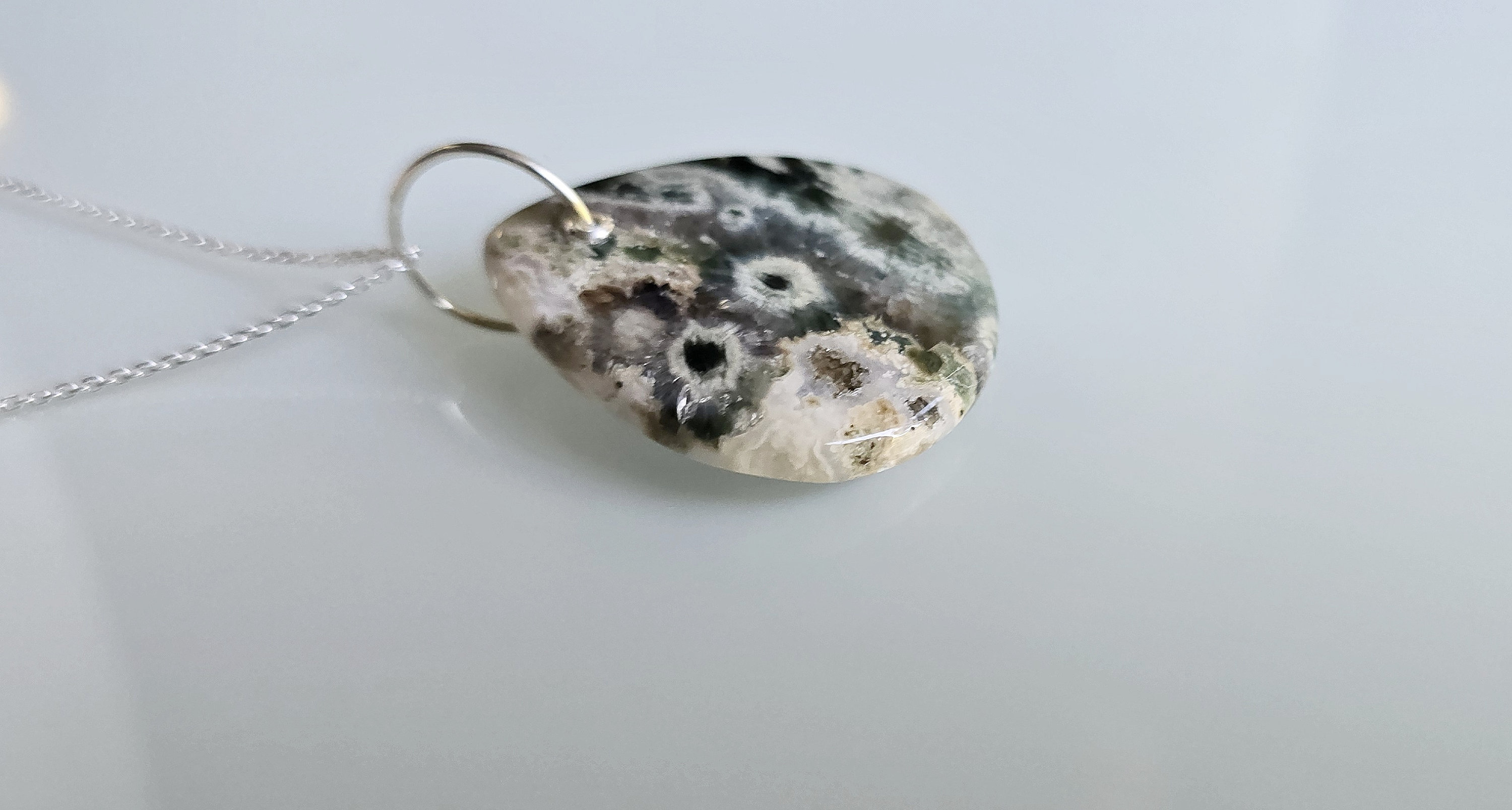 Pendentif En Argent 925 Avec Jaspe Naturel Océan - Fait Main Aux USA - 2,25 Pouces
