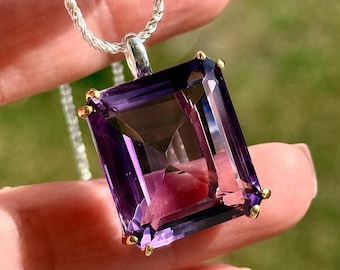 36 kt mooie paarse amethisthanger, 925 sterlingzilver, ketting
