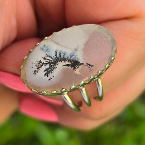 Size 7 1/2, Dendritic Opal, Silver Ring, 925 Solid, Sterling Silver