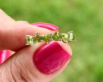 Elegant Peridot Ring, 925 Sterling Silver, White Gold Plated, Size 6.75