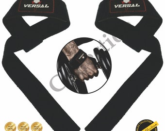 Correas acolchadas para entrenamiento de levantamiento de pesas, soporte para muñecas y barra de mano, color negro