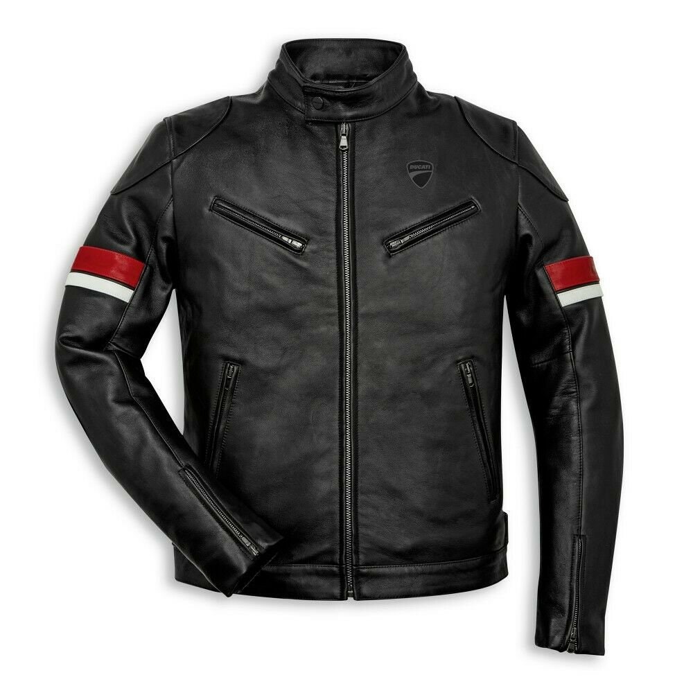 Image of Ducati Motorbike/Motorcycle Cowhide Leather Jacket With Ce Approved Protections Inside