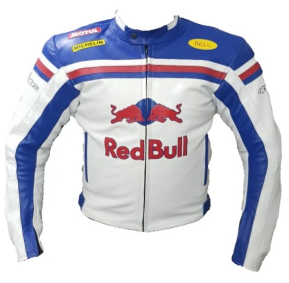 Image of Red Bull Motorbike/Motorcycle Cowhide Leather Jacket With Ce Approved Protections Inside