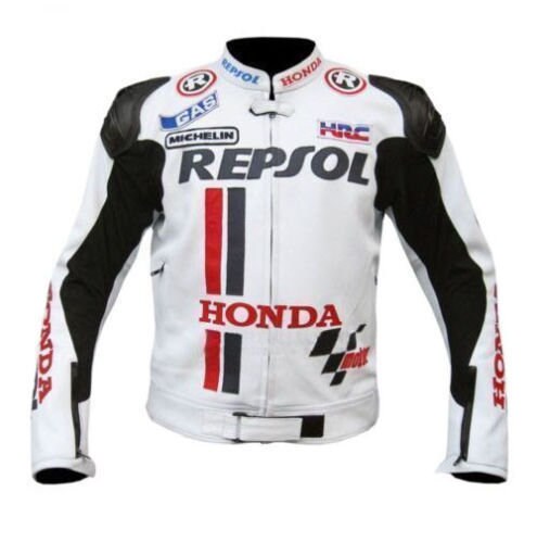 Image of Honda Repsol Motorbike/Motorcycle Cowhide Leather Jacket With Ce Approved Protections Inside