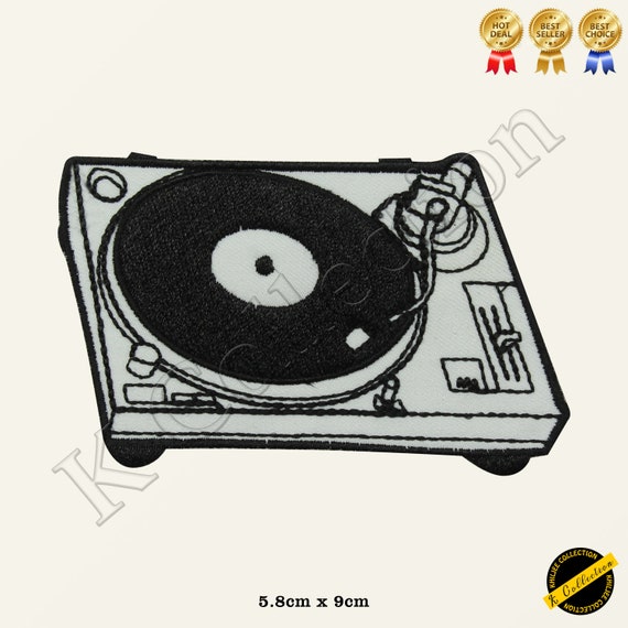 Iron on Music Vinyl Disc Jockey Badge 2.75/" DJ Record Applique Patch