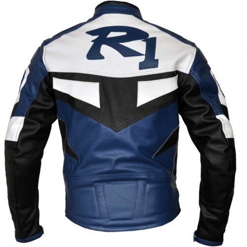 Image of Yamaha R1 Motorbike/Motorcycle Cowhide Leather Jacket With Ce Approved Protections Inside