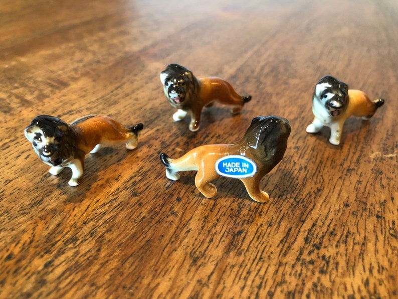 Vintage Miniature Bone China Hand painted Lion Figurines Set of 4