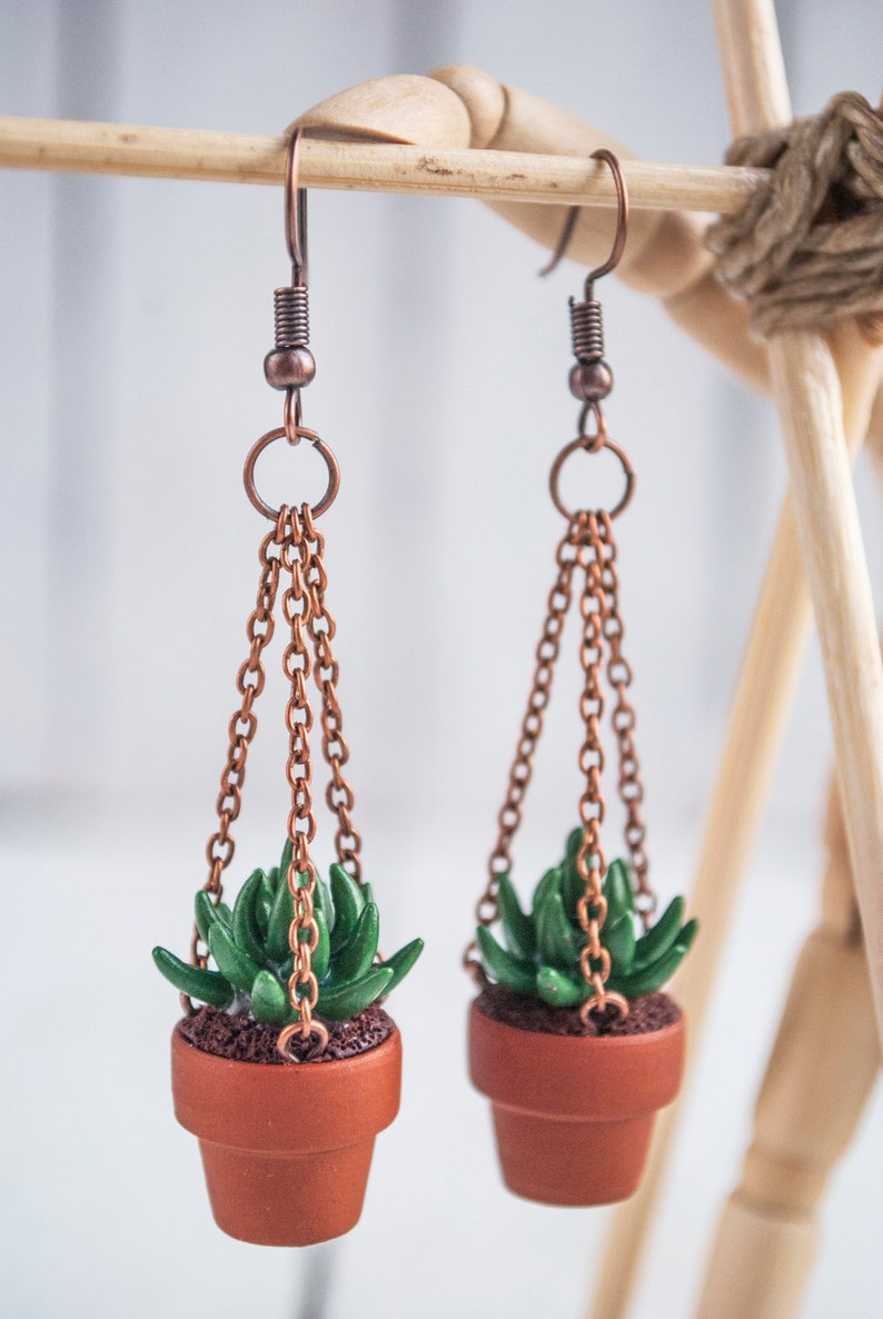 Mini Plant Hanger earrings with Succulent Statement Unique Etsy