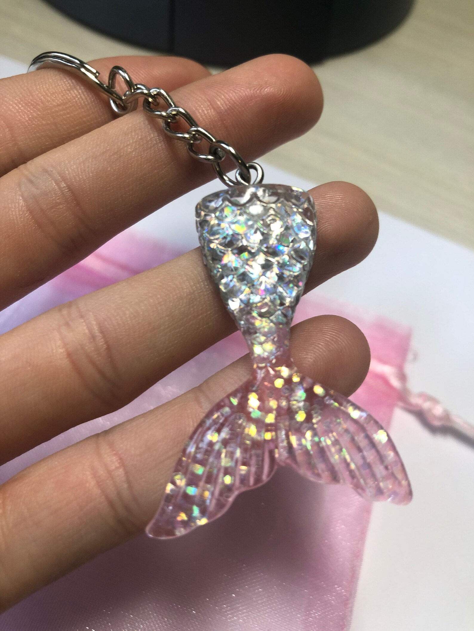 Mermaid Keychain Mermaid Tail Resin Keychain Glitter Etsy