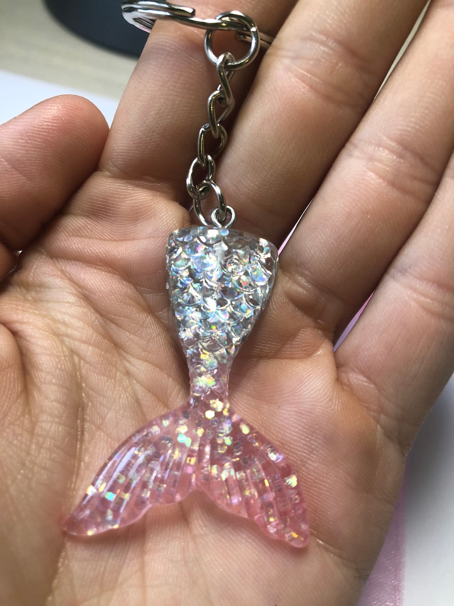 Mermaid Keychain Mermaid Tail Resin Keychain Glitter Etsy UK