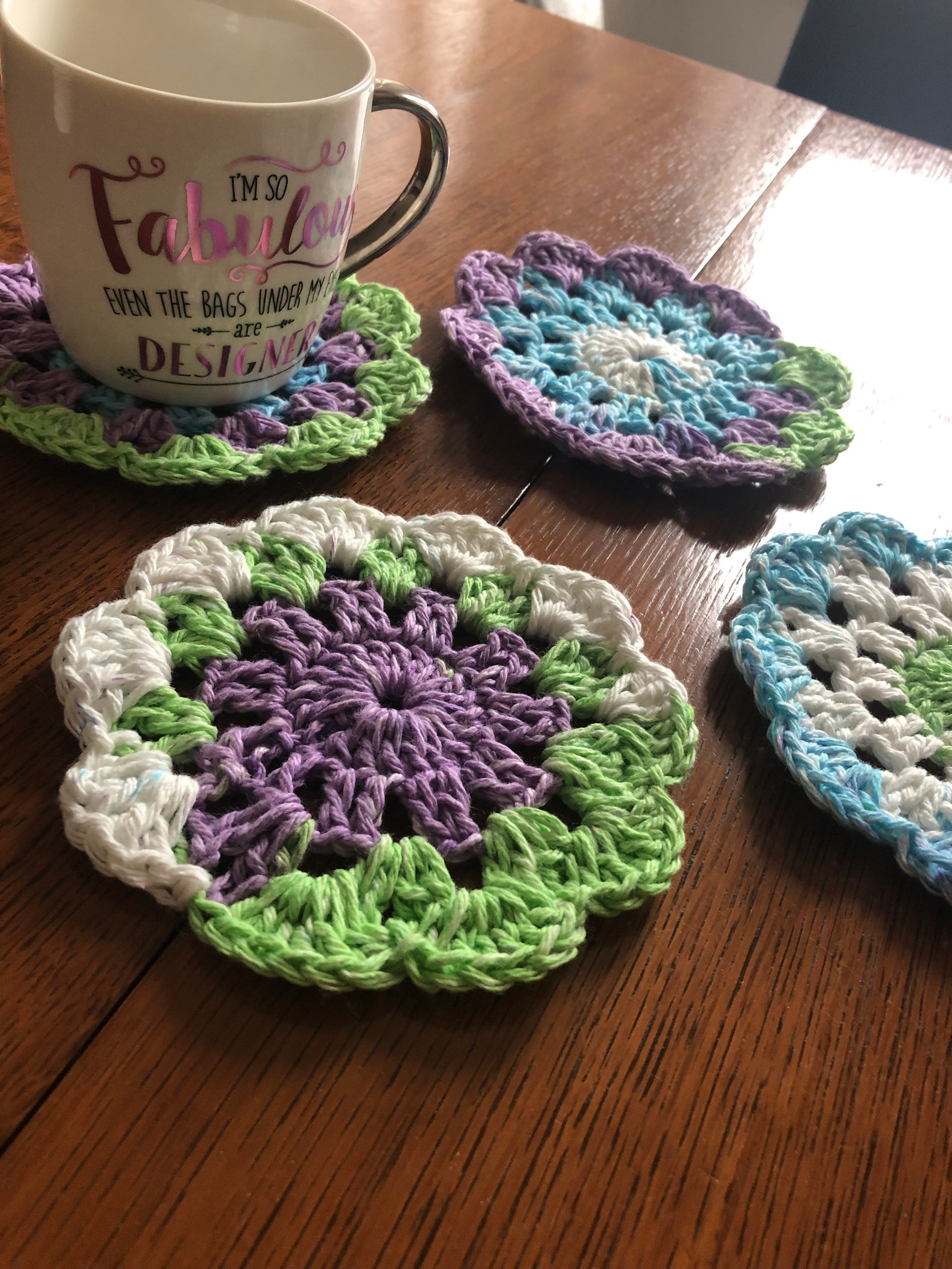 Sugar'n Cream Cotton Crochet Coasters HANDMADE Set of 4 Etsy