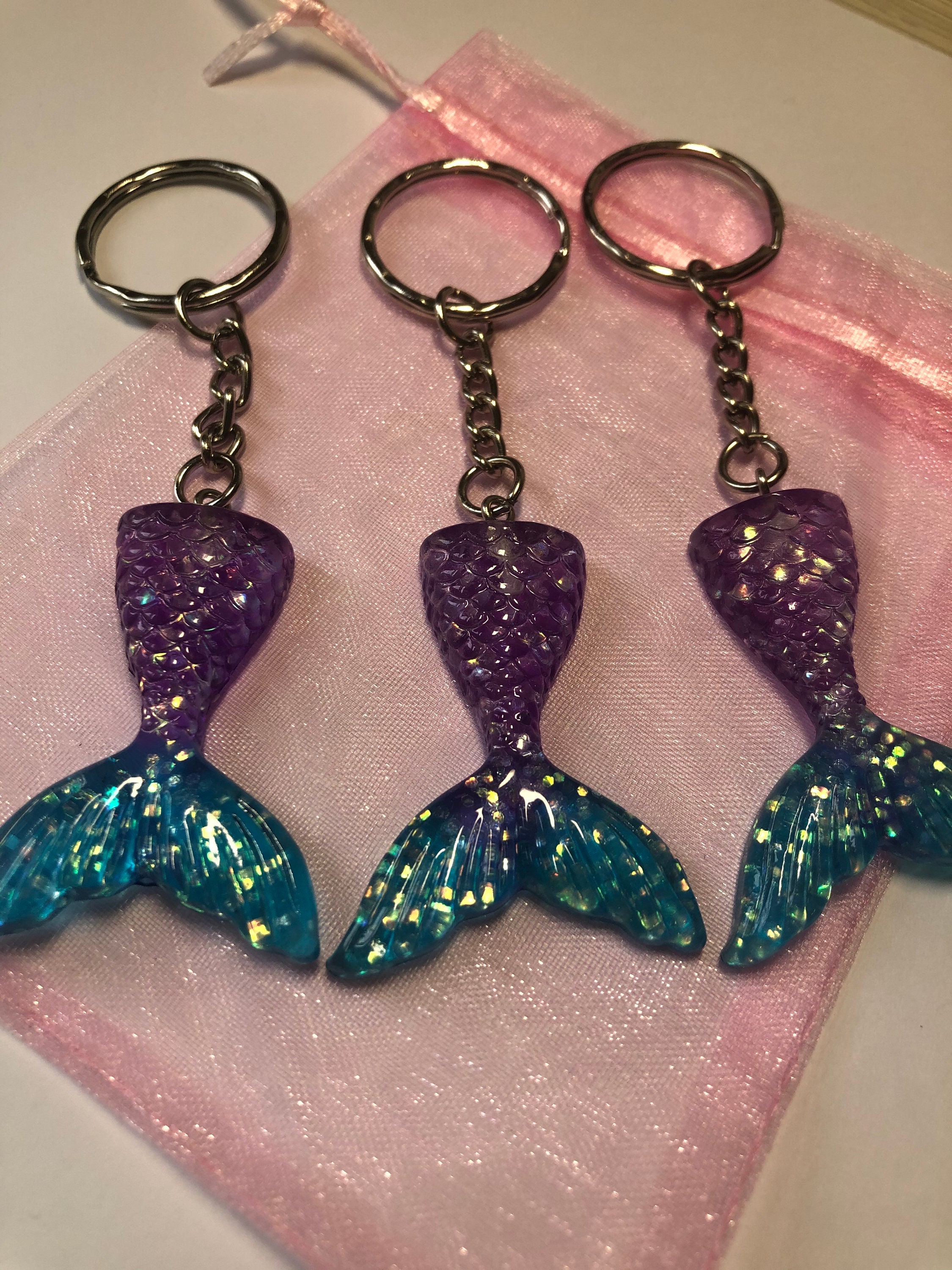 Mermaid Keychain Mermaid Tail Resin Keychain Glitter Etsy UK