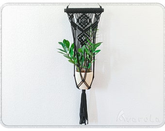 Black macrame plant hanger, Black Wall plant hanger, Boho wall decor, Wiccan wall hanging