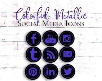 Social Media Icons, Colorful Icons, Social Icons, Bright Icons, Blog Icons, Blue Icons, Metallic Icons, Social Media, Custom Social Icons