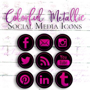 Social Media Icons, Colorful Icons, Social Icons, Bright Icons, Blog Icons, Pink Icons, Metallic Icons, Social Media, Custom Social Icons