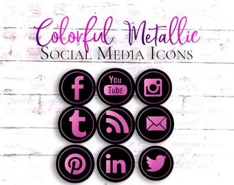 Social Media Icons, Colorful Icons, Social Icons, Bright Icons, Blog Icons, Purple Icons, Metallic Icons, Social Media, Custom Social Icons