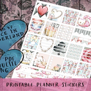 Wonderland, Planner stickers, Pretty Pink Printable Planner Stickers, Erin Condren Planner Stickers, Happy Planner Stickers