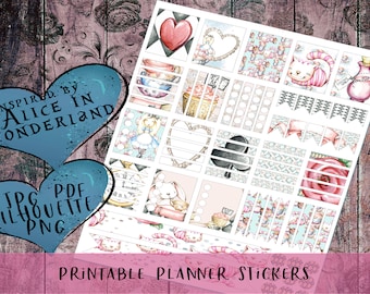 Wonderland, Planner stickers, Pretty Pink Printable Planner Stickers, Erin Condren Planner Stickers, Happy Planner Stickers