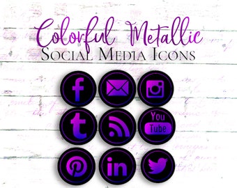 Social Media Icons, Colorful Icons, Social Icons, Bright Icons, Blog Icons, Purple Icons, Metallic Icons, Social Media, Custom Social Icons