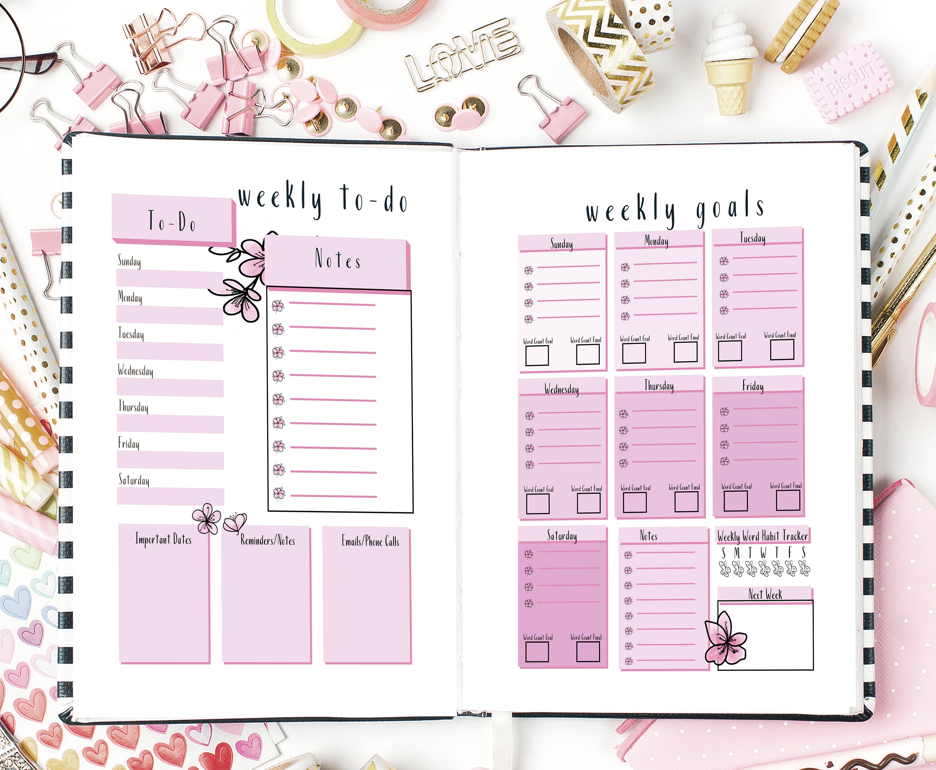 Weekly Writing Planner Word Count Tracker Printable Kit Etsy 