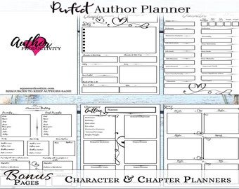 BONUS Pages! Character and Chapter Planning Printables, Perfect Author Printables, Project Planner,  Bullet Journal, Social Media Planner