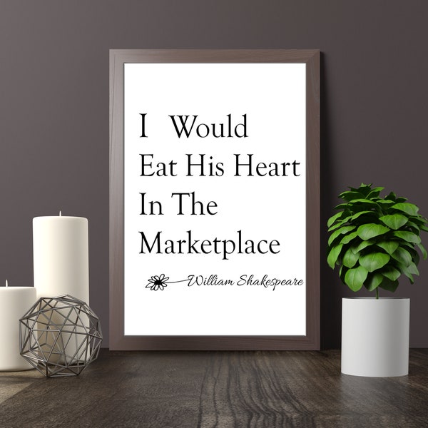 Shakespeare Printable Wall Art, Beatrice Quote, I Would Eat His Heart In The Marketplace, Much Ado About Nothing Quote, Printable Wall Art