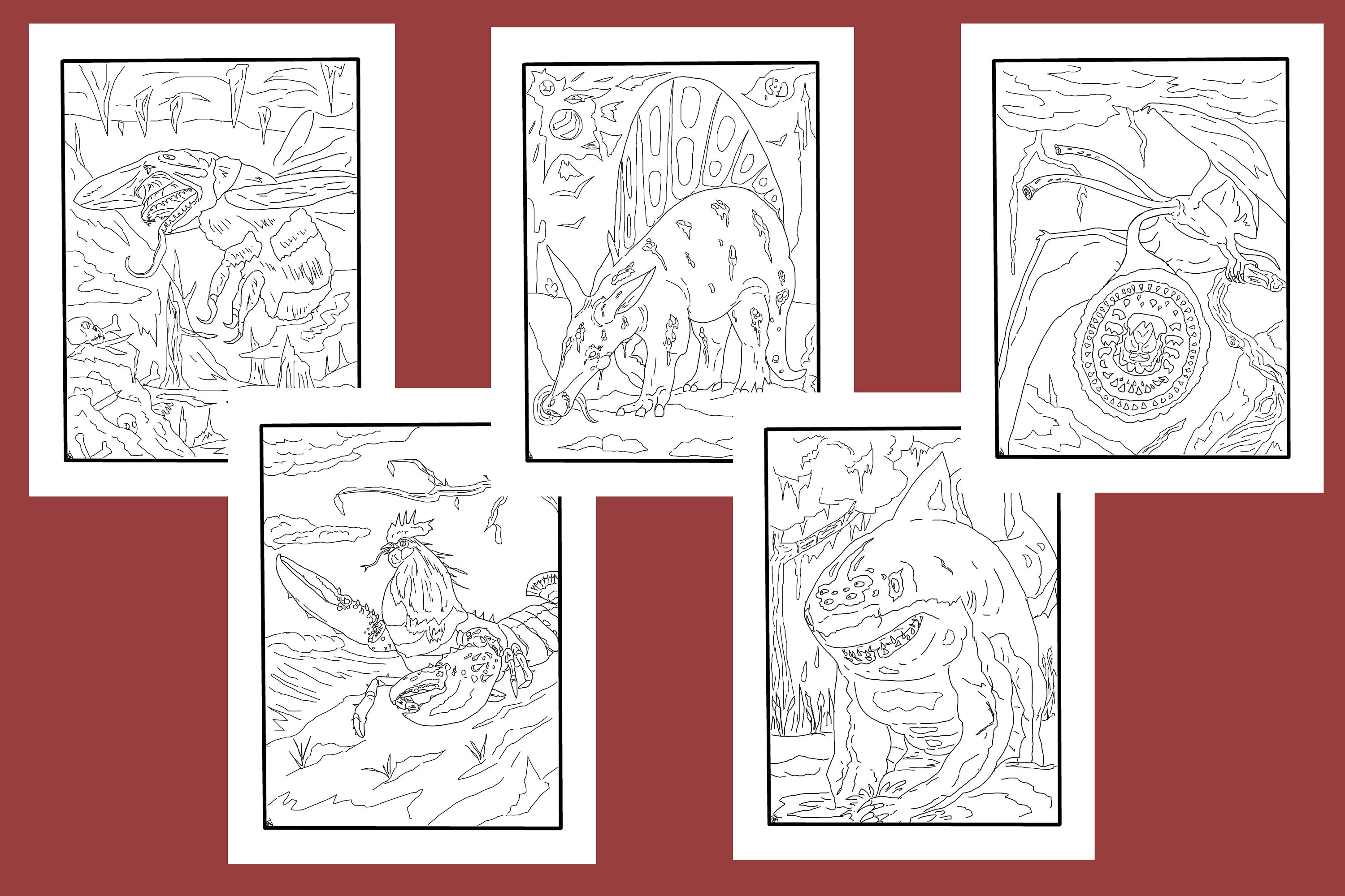 5 Pack of Coloring Pages: Bizarre Creatures - Etsy