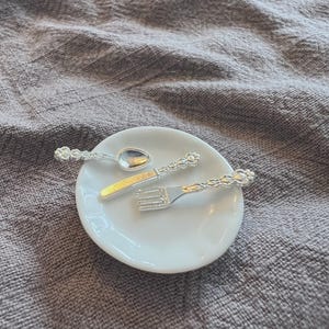 Miniature tableware, mini plate, mini cutlery, Miniature fork, spoon, knife, Dollhouse cutlery, Toy Figure Props, Barbie dioramas