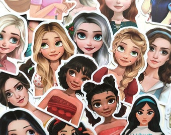 30枚/パック ディズニープリンセステーマステッカー、プリンセスライン和紙ステッカー ダイカットステッカー 漫画ステッカー、エルサ アナと雪の女王