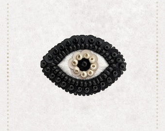 The Fabularium - Hand-embroidered gold and matte black eye brooch | gothic jewelry