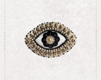 The Fabularium - Hand embroidered gold and black eye brooch | gothic jewelry