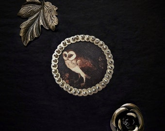 The Fabularium Classic Painting Embroidered Owl Brooch | dark academy pin