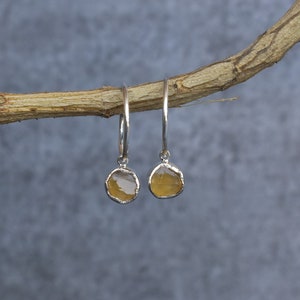 Natural citrine earrings Raw citrine hoop for new beginning Healing crystal earrings Sterling silver raw gemstones earrings image 1