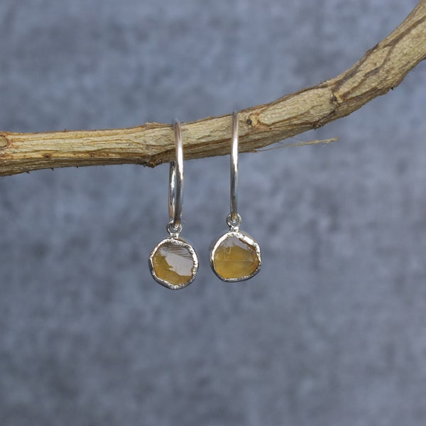 Natural citrine earrings* Raw citrine hoop for new beginning* Healing crystal earrings* Sterling silver raw gemstones earrings