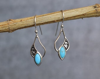 Genuine Turquoise earrings* Small turquoise earrings for women* Silver oxidized earrings* Gemstones earrings* Everyday earrings* Unique gift